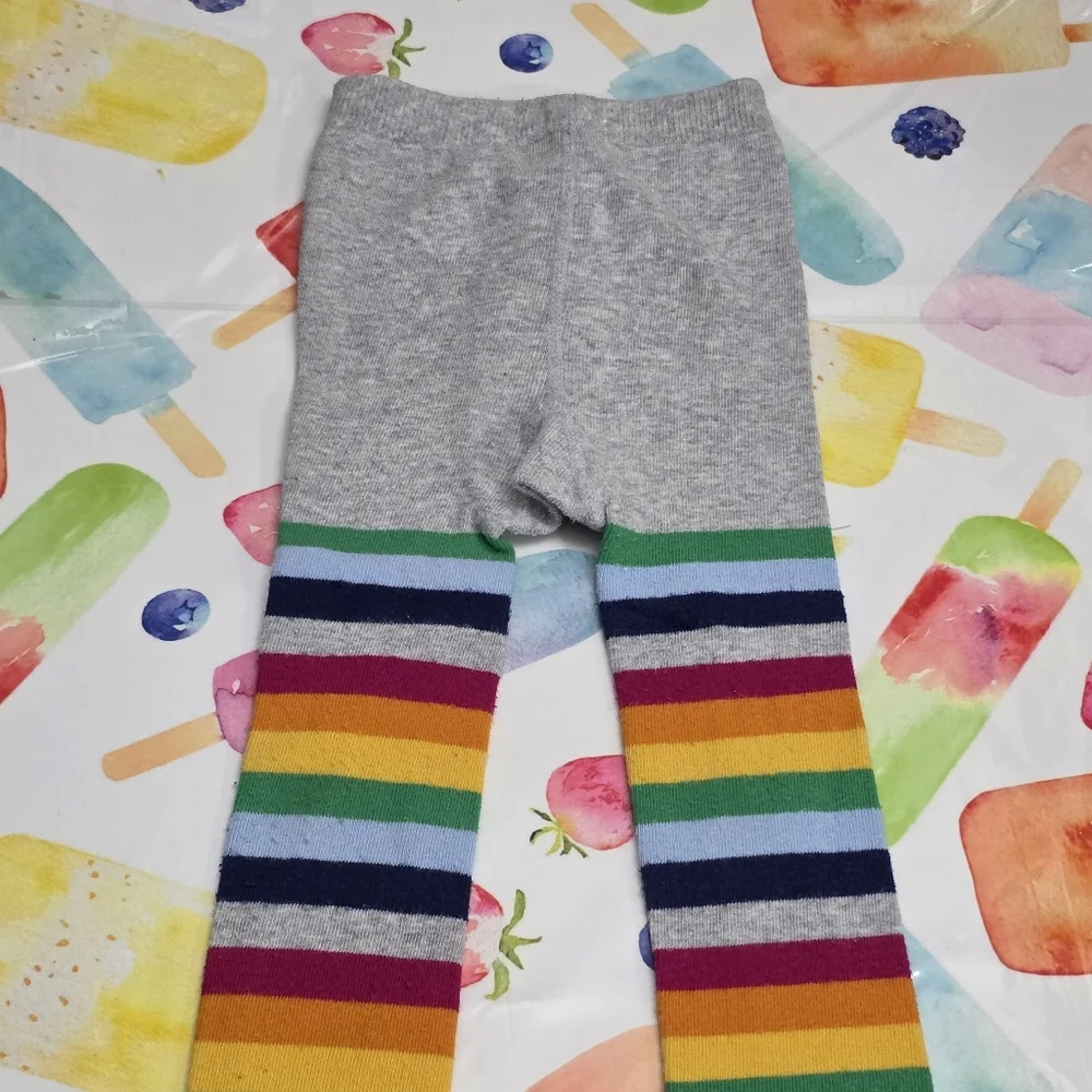 Gymboree Girls Colorful Bright Rainbow Striped Grey Tights Size 4t-5t